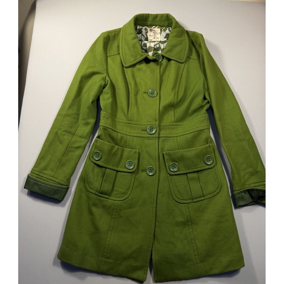 Medium Jackets & Blazers - Tulle Clothing Green Wool Blend Pea Coat Retro Mod Button Pleated Pocket Medium